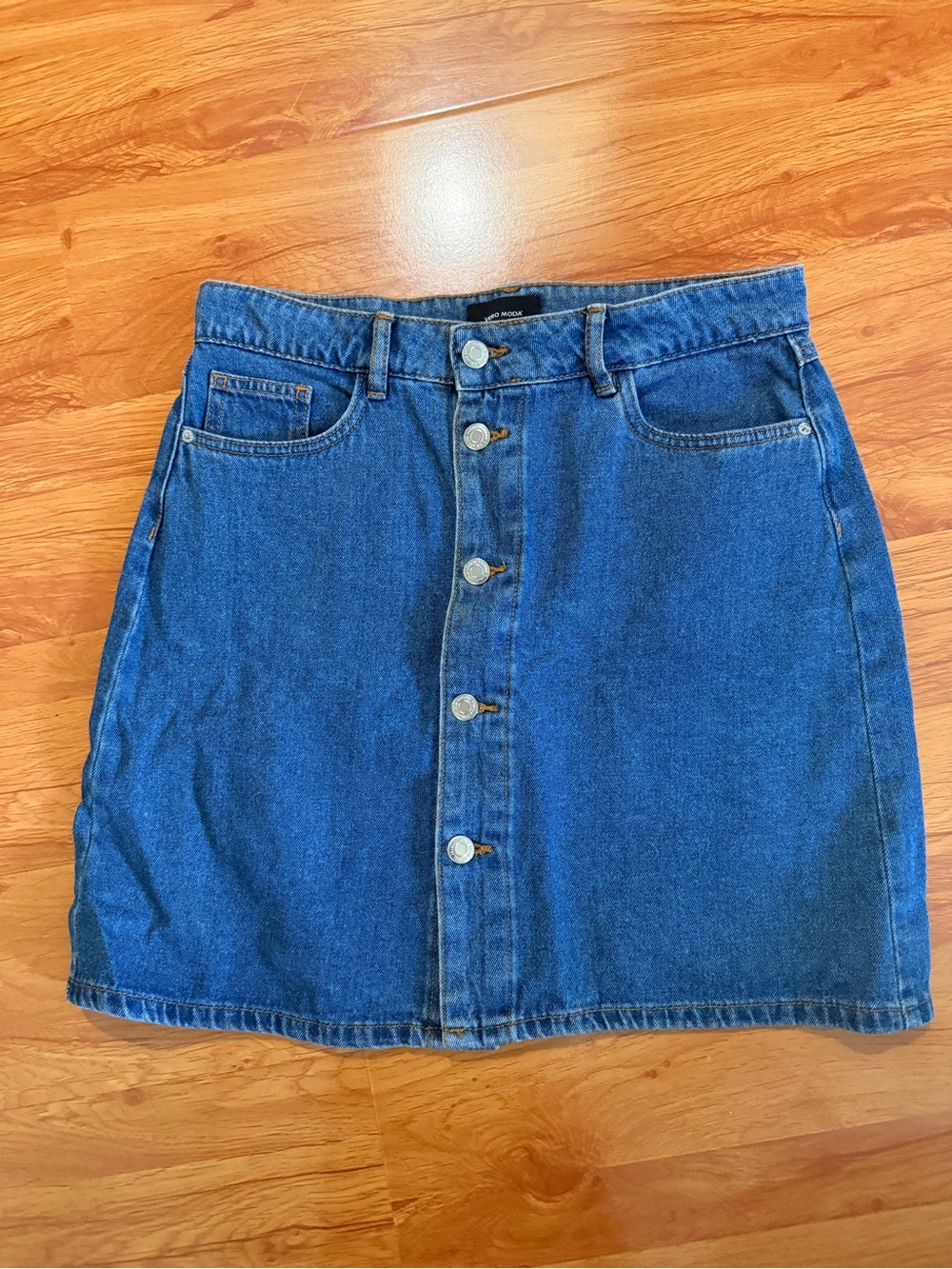 Vero Moda M Denim Button-Front A-Line Skirt - Blue